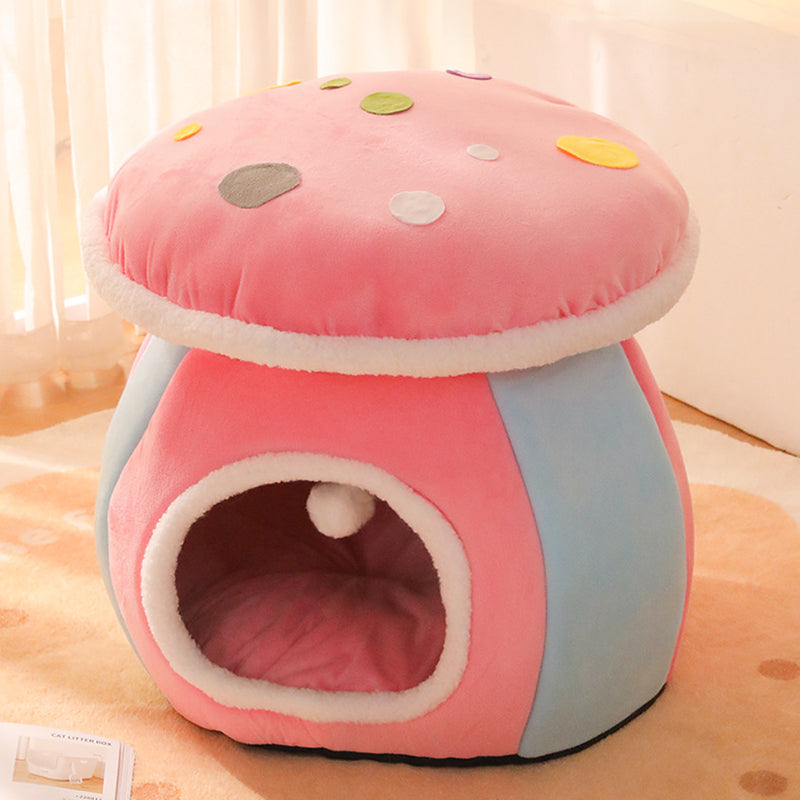 Contemporary Creative Velvet PP Cotton Mushroom Shaped Plush Lightweight Enclosed Cat Bed For Living Room