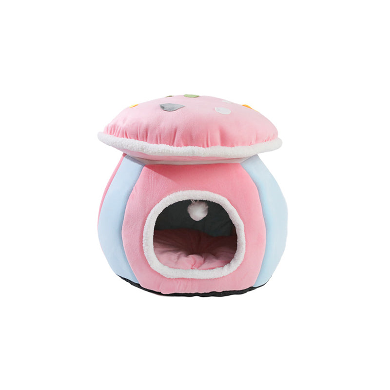 Contemporary Creative Velvet PP Cotton Mushroom Shaped Plush Lightweight Enclosed Cat Bed For Living Room