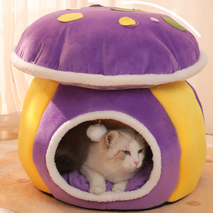 Contemporary Creative Velvet PP Cotton Mushroom Shaped Plush Lightweight Enclosed Cat Bed For Living Room
