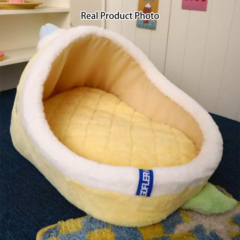 Contemporary Creative Faux Rabbit Fur PP Cotton Spray-Bonded Cotton Mango-Shaped Plush Cat Bed For Living Room