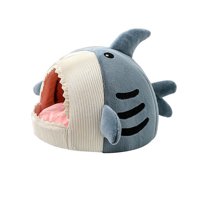 Contemporary Creative Velvet Foam Sponge Polyester Wadding Shark-Shaped Cozy Enclosed Decorative Cat Bed For Living Room