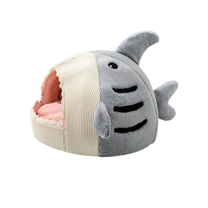 Contemporary Creative Velvet Foam Sponge Polyester Wadding Shark-Shaped Cozy Enclosed Decorative Cat Bed For Living Room