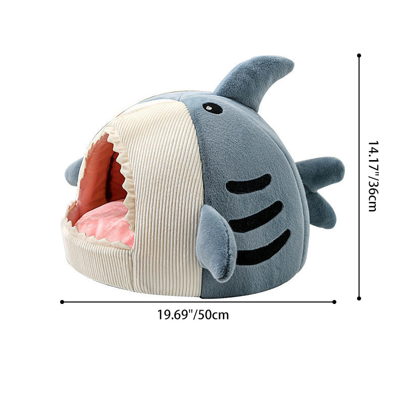 Contemporary Creative Velvet Foam Sponge Polyester Wadding Shark-Shaped Cozy Enclosed Decorative Cat Bed For Living Room