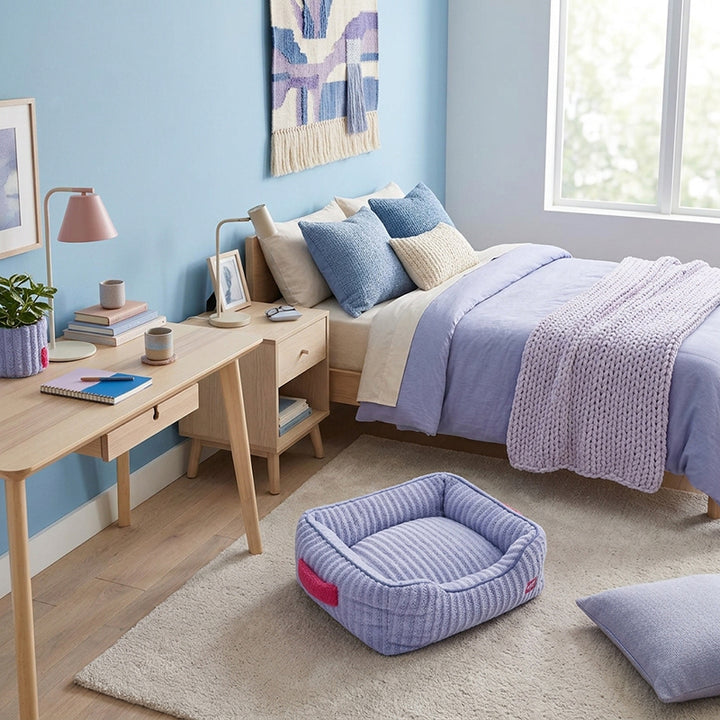 Modern Minimalist Polyester Fiber Anti-Slip Silicone Dots Plush Rectangular Cat Bed For Living Room
