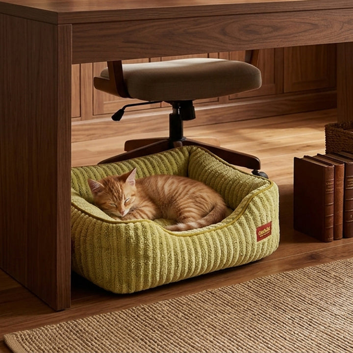 Modern Minimalist Polyester Fiber Anti-Slip Silicone Dots Plush Rectangular Cat Bed For Living Room