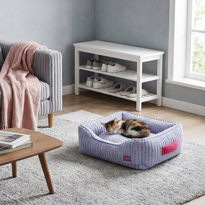 Modern Minimalist Polyester Fiber Anti-Slip Silicone Dots Plush Rectangular Cat Bed For Living Room