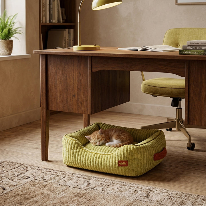 Modern Minimalist Polyester Fiber Anti-Slip Silicone Dots Plush Rectangular Cat Bed For Living Room