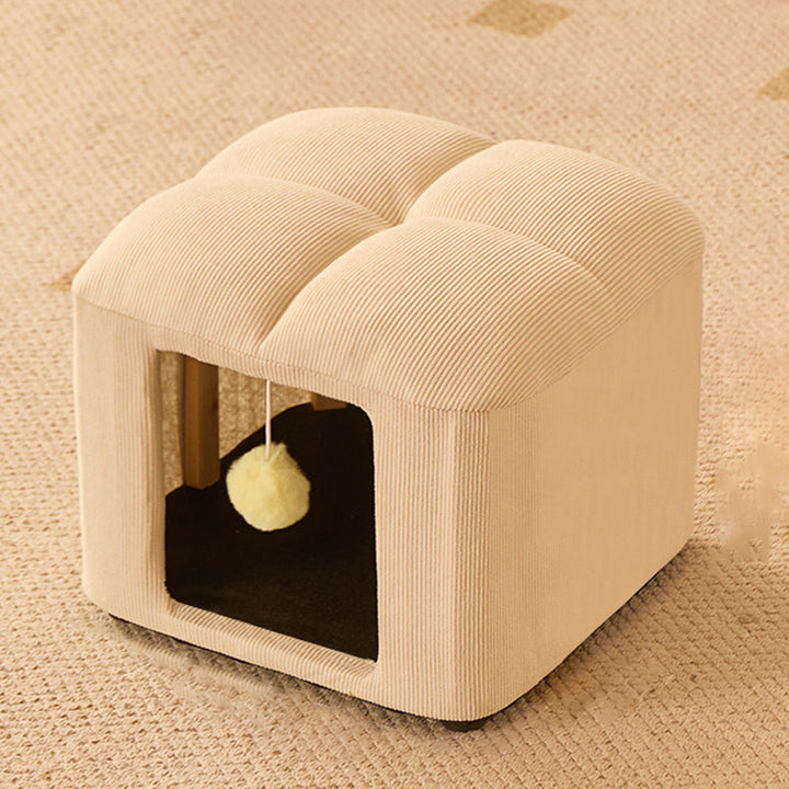 Lit pour chat en forme de pain, style moderne minimaliste, en peluche teddy et bois, vallée, avec balle jouet, pour salon 