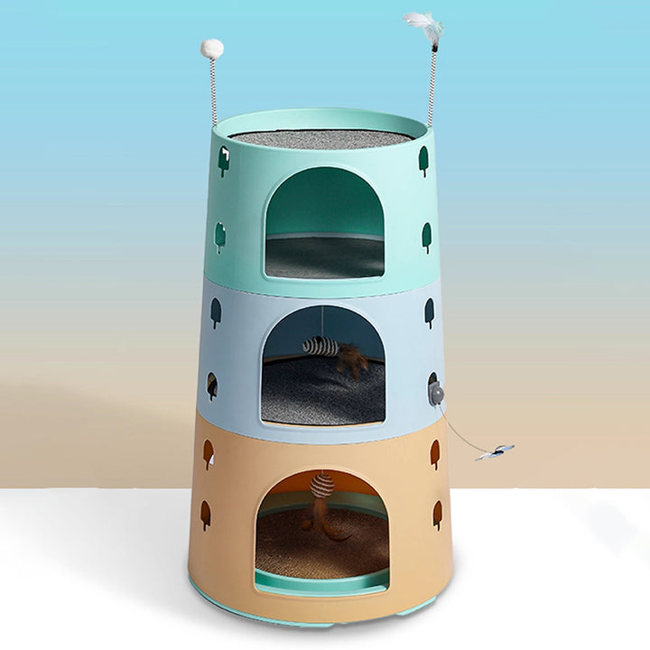 Modern Minimalist ABS Sisal Felt Multiple Layers Cylindrical Cat Bed 3-Tier Toy Ball For Living Room