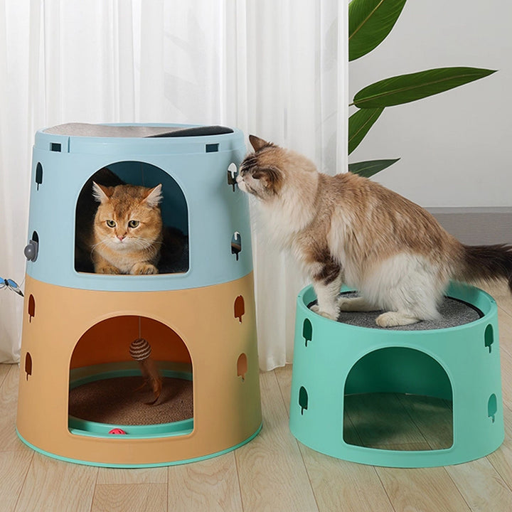 Modern Minimalist ABS Sisal Felt Multiple Layers Cylindrical Cat Bed 3-Tier Toy Ball For Living Room