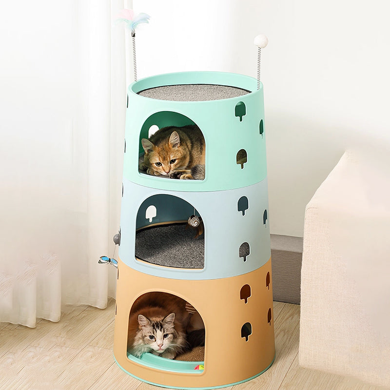 Modern Minimalist ABS Sisal Felt Multiple Layers Cylindrical Cat Bed 3-Tier Toy Ball For Living Room