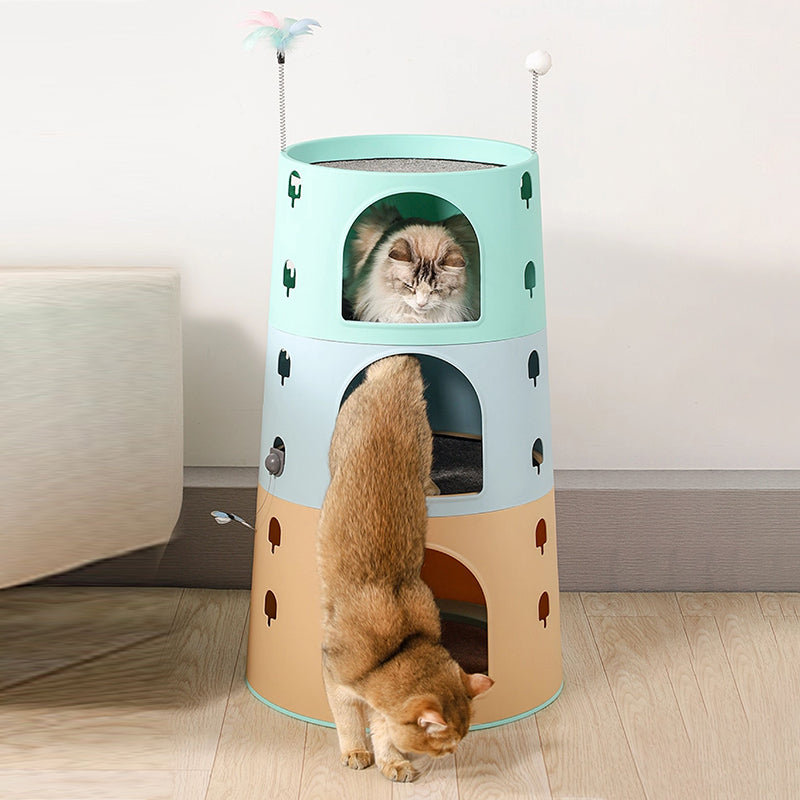 Modern Minimalist ABS Sisal Felt Multiple Layers Cylindrical Cat Bed 3-Tier Toy Ball For Living Room
