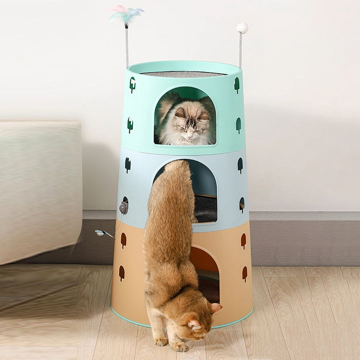 Modern Minimalist ABS Sisal Felt Multiple Layers Cylindrical Cat Bed 3-Tier Toy Ball For Living Room
