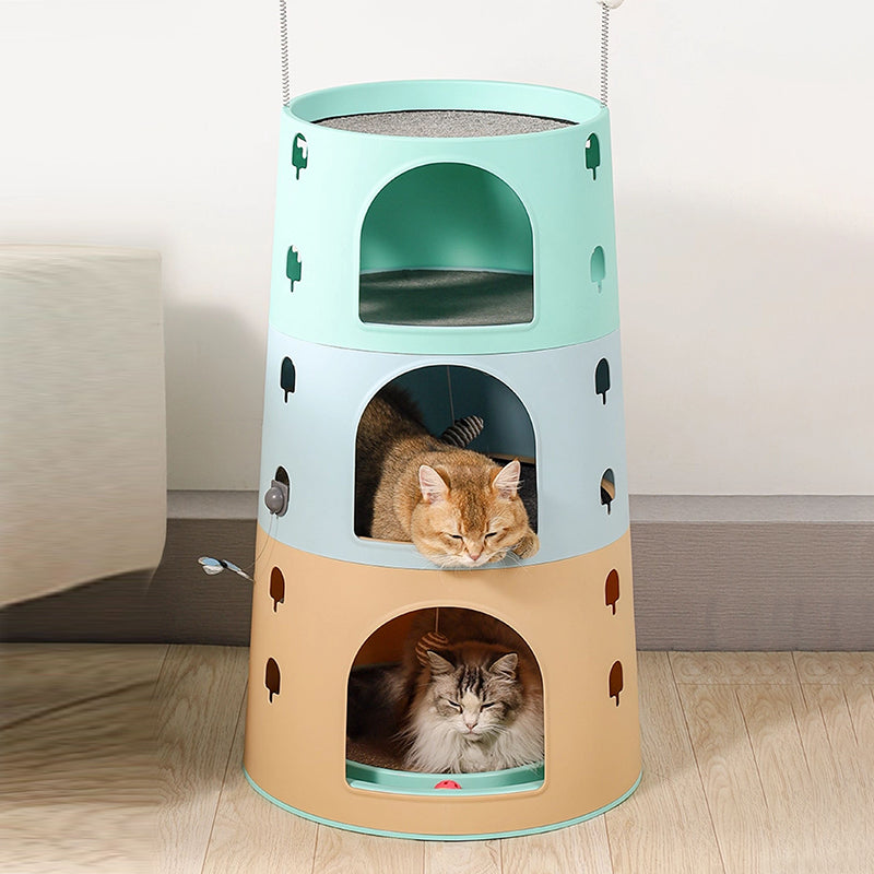 Modern Minimalist ABS Sisal Felt Multiple Layers Cylindrical Cat Bed 3-Tier Toy Ball For Living Room