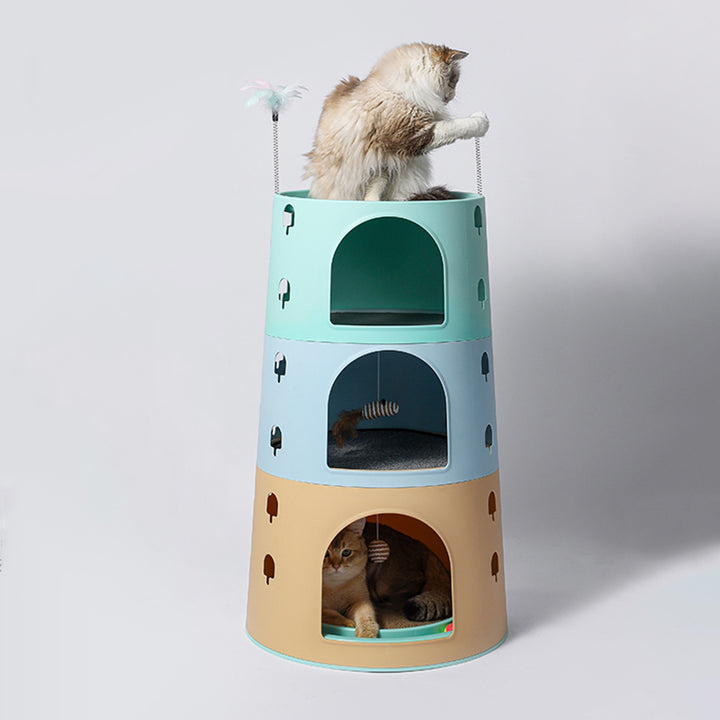 Modern Minimalist ABS Sisal Felt Multiple Layers Cylindrical Cat Bed 3-Tier Toy Ball For Living Room