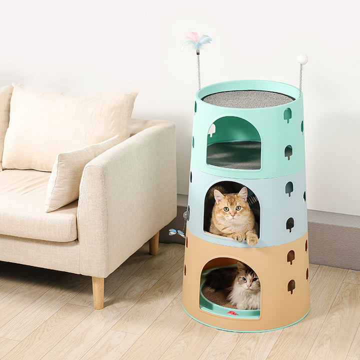 Modern Minimalist ABS Sisal Felt Multiple Layers Cylindrical Cat Bed 3-Tier Toy Ball For Living Room