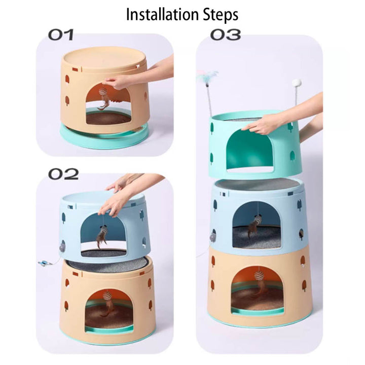 Modern Minimalist ABS Sisal Felt Multiple Layers Cylindrical Cat Bed 3-Tier Toy Ball For Living Room