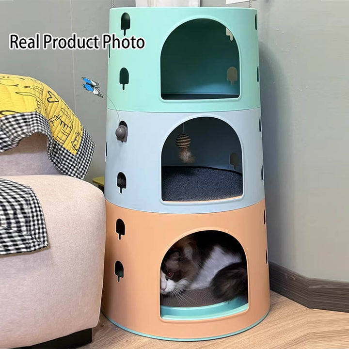 Modern Minimalist ABS Sisal Felt Multiple Layers Cylindrical Cat Bed 3-Tier Toy Ball For Living Room