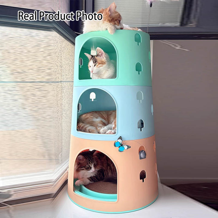 Modern Minimalist ABS Sisal Felt Multiple Layers Cylindrical Cat Bed 3-Tier Toy Ball For Living Room