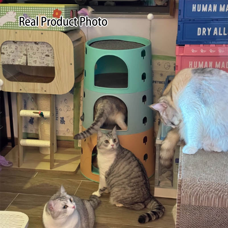 Modern Minimalist ABS Sisal Felt Multiple Layers Cylindrical Cat Bed 3-Tier Toy Ball For Living Room