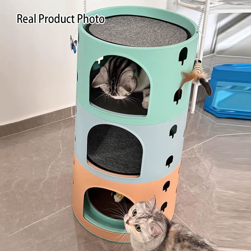 Modern Minimalist ABS Sisal Felt Multiple Layers Cylindrical Cat Bed 3-Tier Toy Ball For Living Room