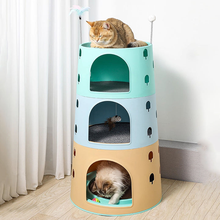 Modern Minimalist ABS Sisal Felt Multiple Layers Cylindrical Cat Bed 3-Tier Toy Ball For Living Room