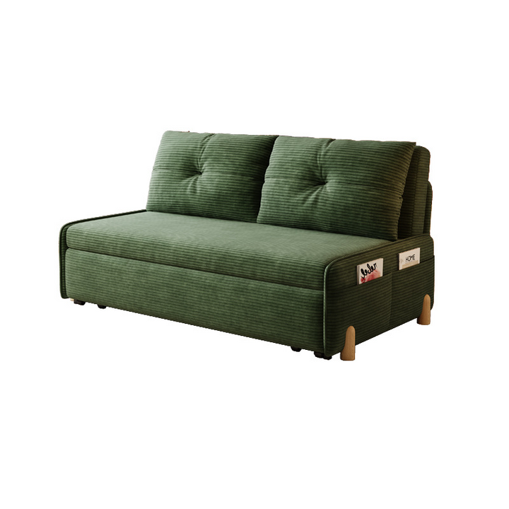 Contemporary Scandinavian Rectangular Corduroy Iron Eucalyptus Wood Leg Bed Folding Convertible Sofa Backrest Armless For Living Room