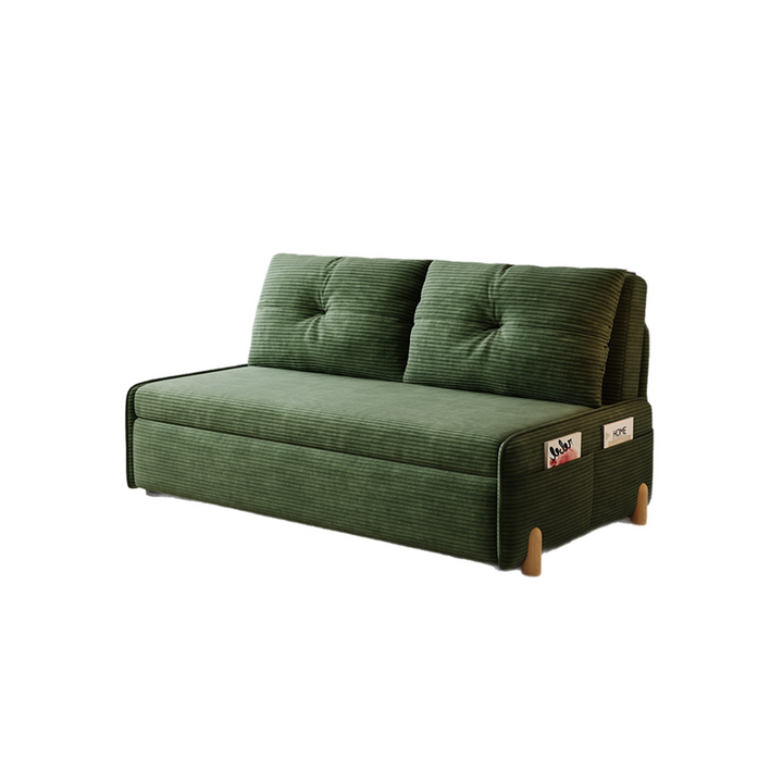 Contemporary Scandinavian Rectangular Corduroy Iron Eucalyptus Wood Leg Bed Folding Convertible Sofa Backrest Armless For Living Room