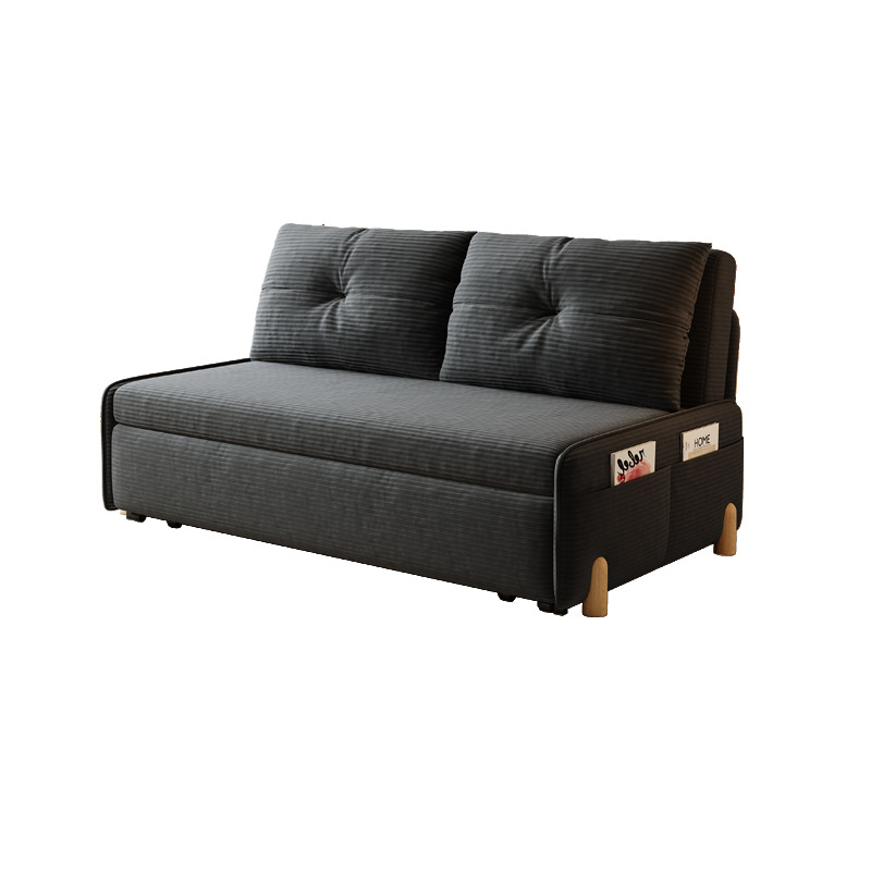Contemporary Scandinavian Rectangular Corduroy Iron Eucalyptus Wood Leg Bed Folding Convertible Sofa Backrest Armless For Living Room