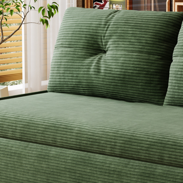 Contemporary Scandinavian Rectangular Corduroy Iron Eucalyptus Wood Leg Bed Folding Convertible Sofa Backrest Armless For Living Room