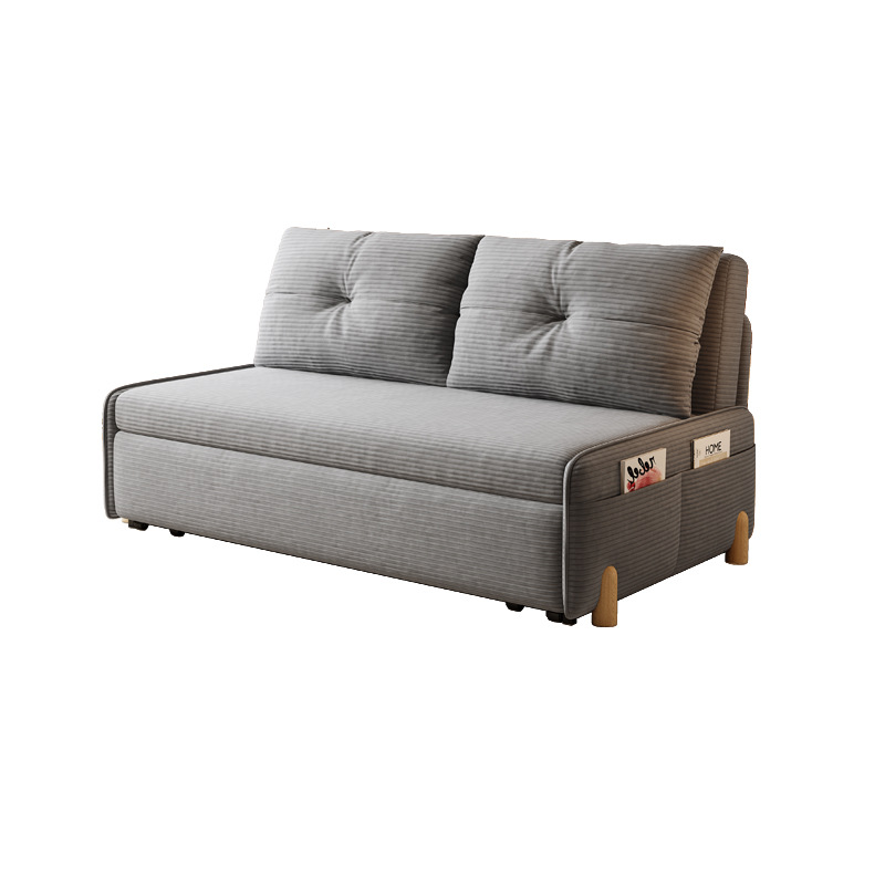 Contemporary Scandinavian Rectangular Corduroy Iron Eucalyptus Wood Leg Bed Folding Convertible Sofa Backrest Armless For Living Room