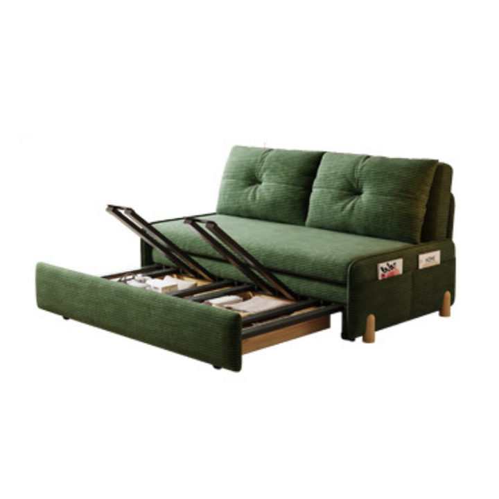 Contemporary Scandinavian Rectangular Corduroy Iron Eucalyptus Wood Leg Bed Folding Convertible Sofa Backrest Armless For Living Room