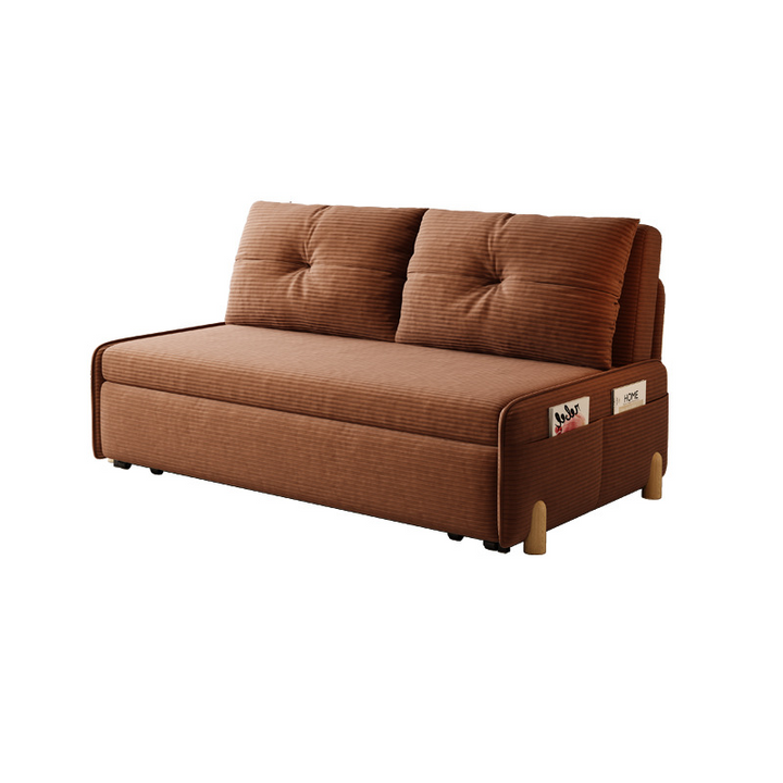 Contemporary Scandinavian Rectangular Corduroy Iron Eucalyptus Wood Leg Bed Folding Convertible Sofa Backrest Armless For Living Room