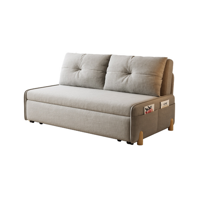 Contemporary Scandinavian Rectangular Corduroy Iron Eucalyptus Wood Leg Bed Folding Convertible Sofa Backrest Armless For Living Room