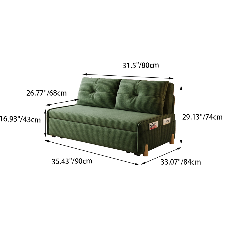 Contemporary Scandinavian Rectangular Corduroy Iron Eucalyptus Wood Leg Bed Folding Convertible Sofa Backrest Armless For Living Room