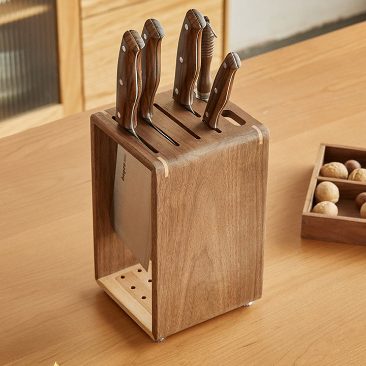 Modern Minimalist Rectangular Black Walnut Nauclea Wood Knife Holder For Kitchen