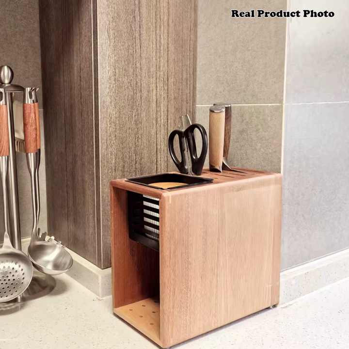 Modern Minimalist Rectangular Black Walnut Nauclea Wood Knife Holder For Kitchen