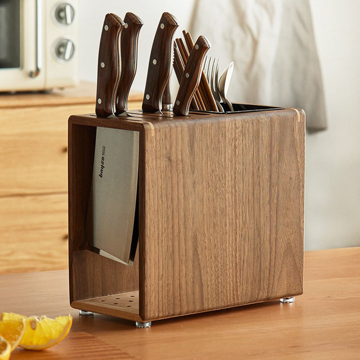 Modern Minimalist Rectangular Black Walnut Nauclea Wood Knife Holder For Kitchen