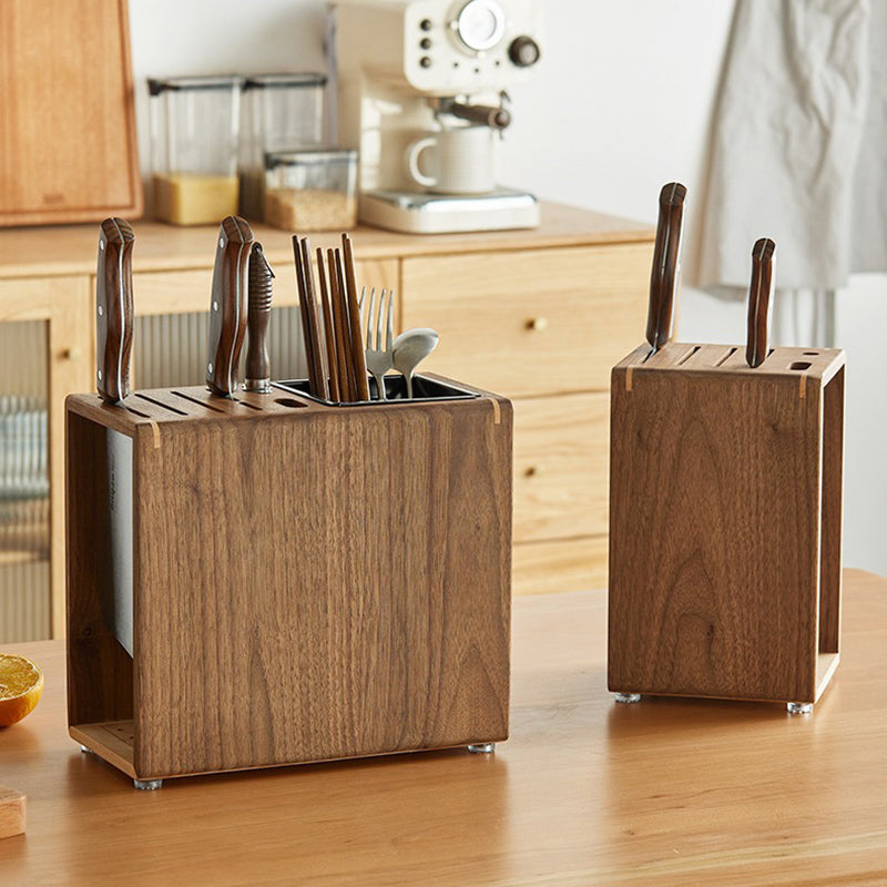 Modern Minimalist Rectangular Black Walnut Nauclea Wood Knife Holder For Kitchen