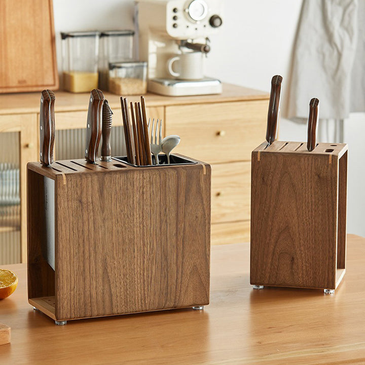 Modern Minimalist Rectangular Black Walnut Nauclea Wood Knife Holder For Kitchen