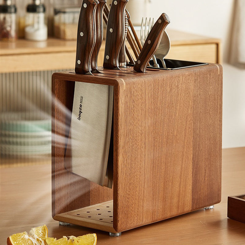 Modern Minimalist Rectangular Black Walnut Nauclea Wood Knife Holder For Kitchen