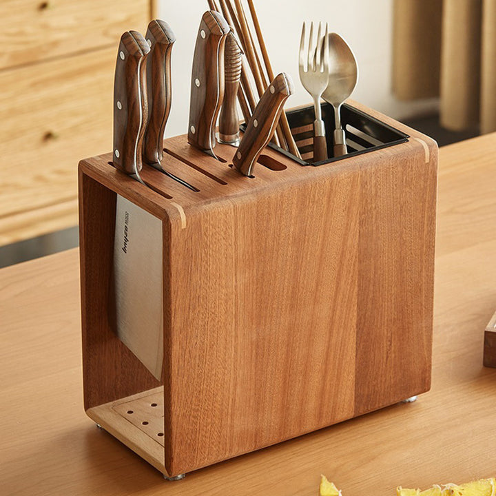 Modern Minimalist Rectangular Black Walnut Nauclea Wood Knife Holder For Kitchen
