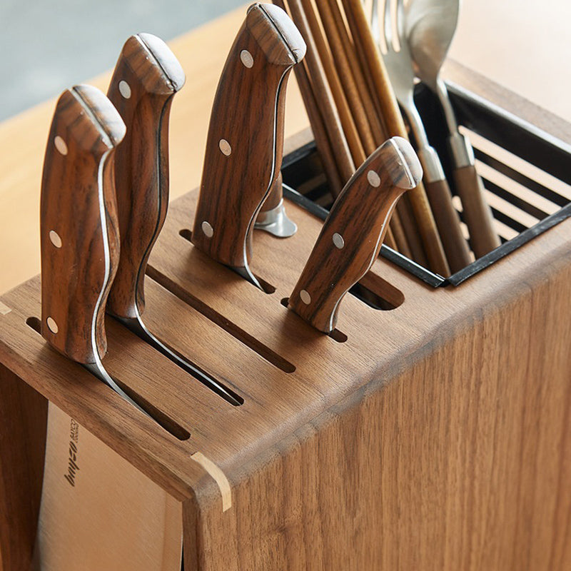 Modern Minimalist Rectangular Black Walnut Nauclea Wood Knife Holder For Kitchen