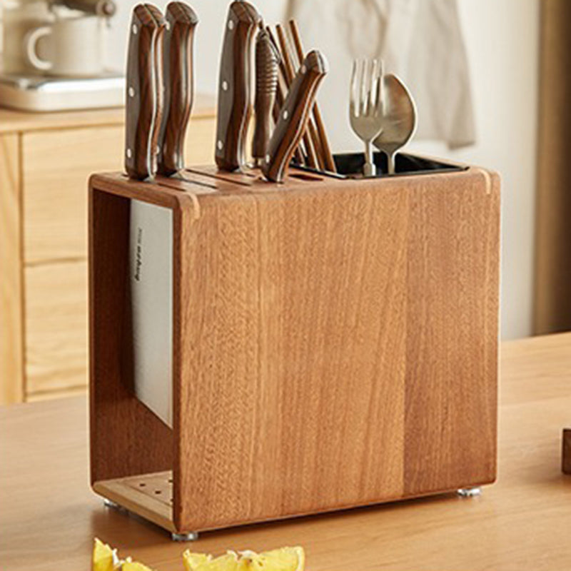 Modern Minimalist Rectangular Black Walnut Nauclea Wood Knife Holder For Kitchen