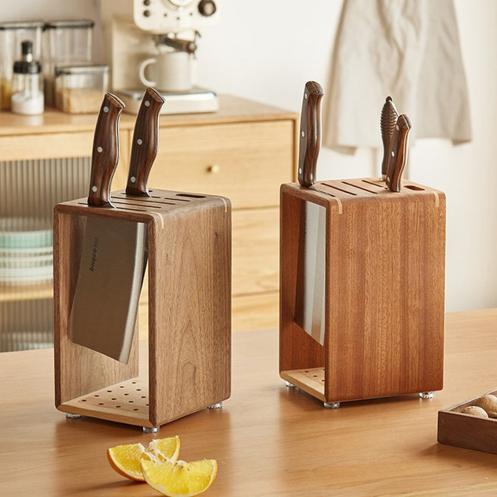 Modern Minimalist Rectangular Black Walnut Nauclea Wood Knife Holder For Kitchen