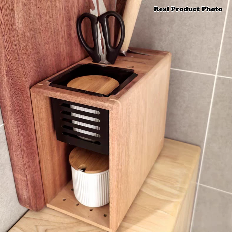 Modern Minimalist Rectangular Black Walnut Nauclea Wood Knife Holder For Kitchen
