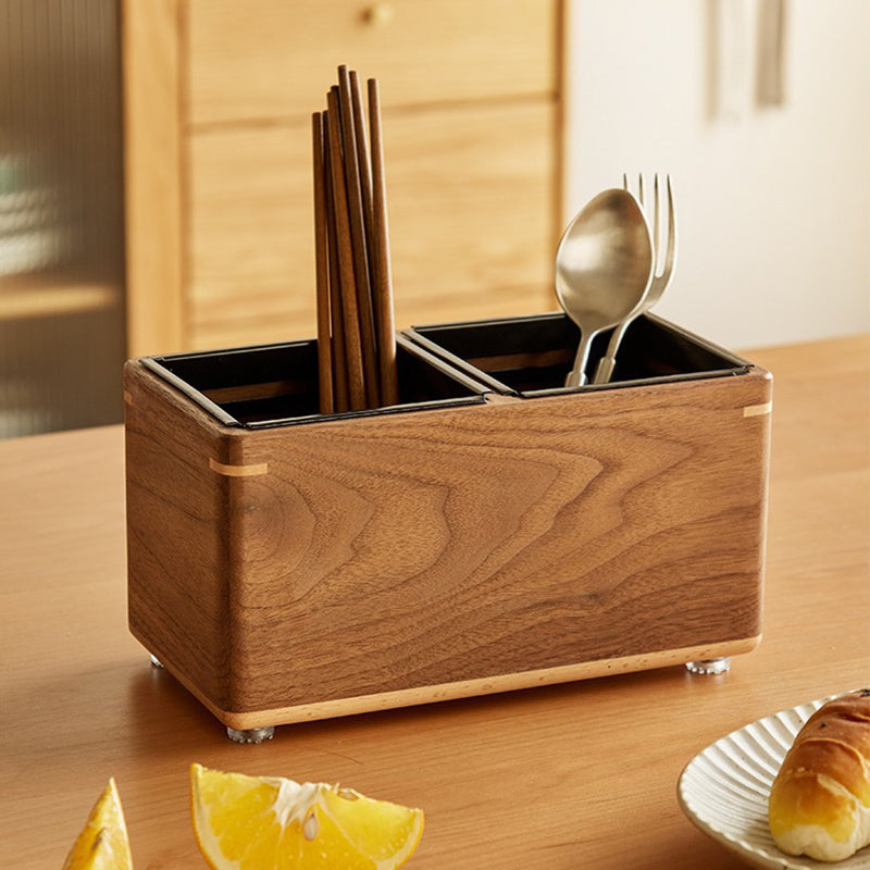 Modern Minimalist Rectangular Black Walnut Nauclea Wood Knife Holder For Kitchen