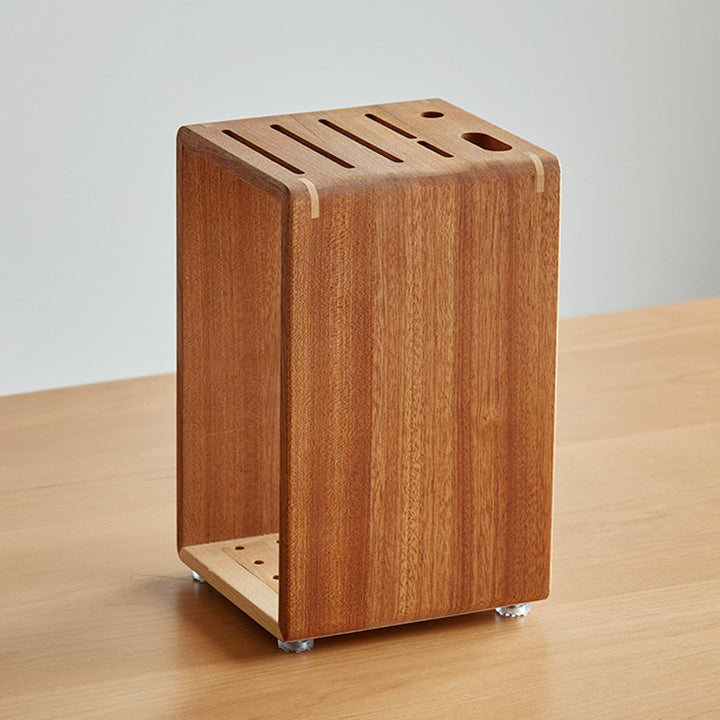 Modern Minimalist Rectangular Black Walnut Nauclea Wood Knife Holder For Kitchen