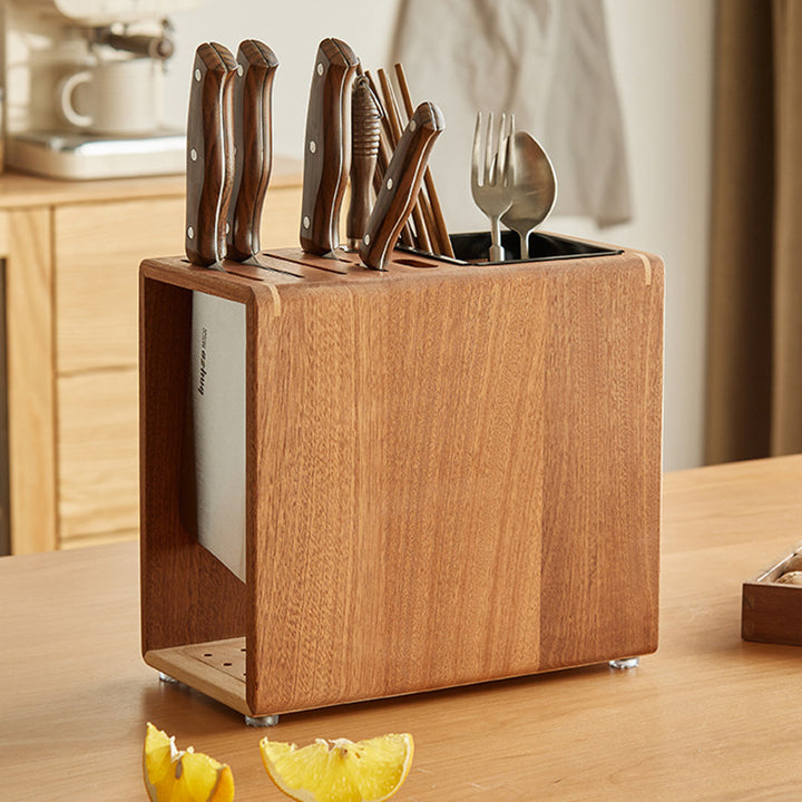 Modern Minimalist Rectangular Black Walnut Nauclea Wood Knife Holder For Kitchen