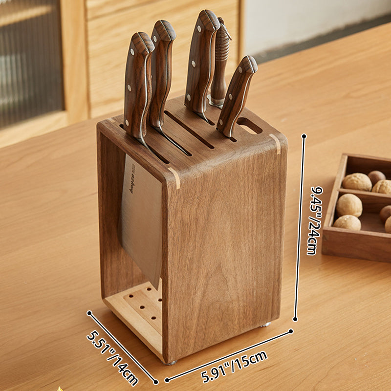Modern Minimalist Rectangular Black Walnut Nauclea Wood Knife Holder For Kitchen